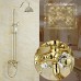 HUKOER Luxury Gold Brass Shower Faucet Rain Shower Head+Tub Faucet + Hand Shower (Gold) - B0797Q5LKS